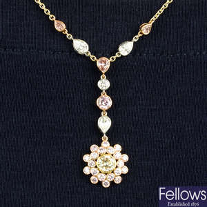 A Fancy Intense Pink diamond, diamond and coloured diamond necklace.