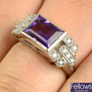 A platinum amethyst and diamond dress ring.