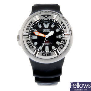 CITIZEN - a stainless steel Eco-Drive Diver's 300M wrist watch, 49mm.