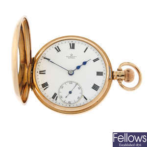 A 9ct gold half hunter pocket watch by Astral, 49mm.