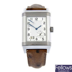 JAEGER-LECOULTRE - a stainless steel Reverso Grande Date wrist watch, 29x39mm.