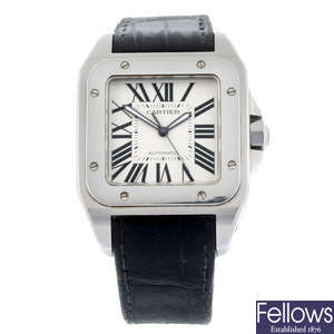 CARTIER - a stainless steel Santos 100 XL wrist watch, 38mm.