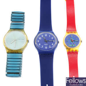 A group of eighteen assorted Swatch watches.