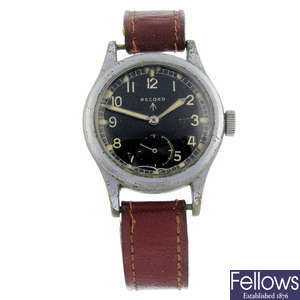 RECORD - a nickel plated military issue 'Dirty Dozen' wrist watch, 35.5mm.