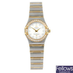 OMEGA - a factory diamond set bi-metal Constellation bracelet watch, 22.5mm