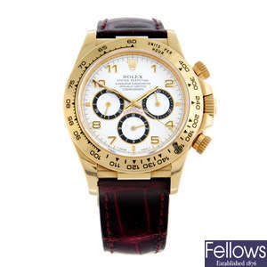 ROLEX - an 18ct yellow gold Oyster Perpetual Cosmograph Daytona 'Inverted Six' wrist watch, 39mm.