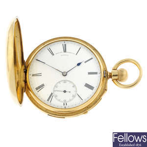 An 18ct yellow gold full hunter repeater pocket watch, 52mm.