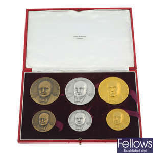 Sir Winston Churchill, Death 1965, a set of six medals by Pinches.