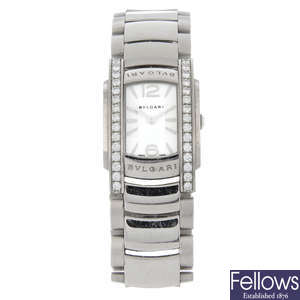 BULGARI - a factory diamond set 18ct white gold Assioma bracelet watch, 22x26mm.