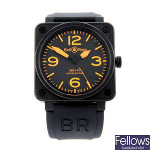 BELL & ROSS - a limited edition PVD-treated stainless steel BR01-92-SO wrist watch, 46mm.