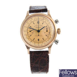 LOT:58  LOUIS VUITTON - a PVD-treated stainless steel Tambour chronograph  wrist watch, 44mm.