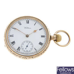 A open face pocket watch by Waltham, 50mm.