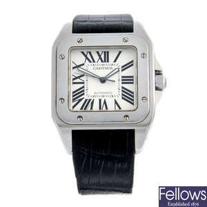 CARTIER - a stainless steel Santos 100 XL wrist watch, 38x38mm.