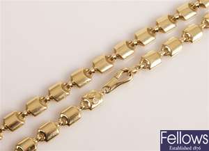 Fancy link necklet, the clasp stamped "750" and