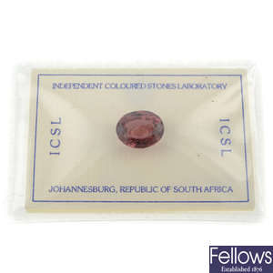 Oval-shape pink tourmaline, 5.23ct. In ICSL seal