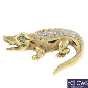 Diamond & emerald crocodile brooch