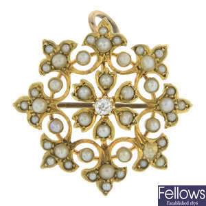 Victorian split pearl & diamond brooch