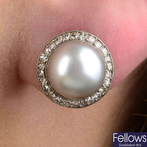 Natural pearl & diamond earrings 