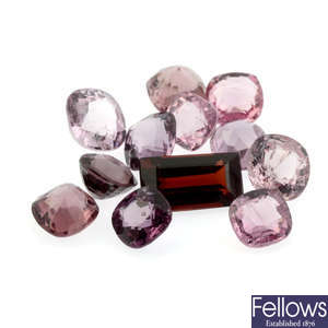 Assorted pink spinels and garnet, 8.07ct