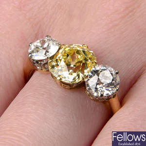 Early 20th c. Fancy Yellow diamond & diamond ring