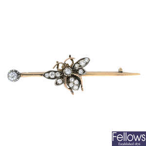 Victorian silver & gold diamond bee brooch