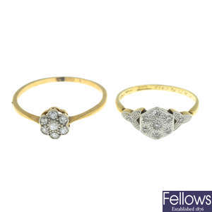 Two 18ct gold diamond dress rings