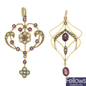 Two gem-set pendants