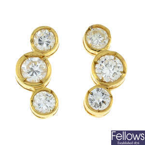 Diamond three-stone earrings