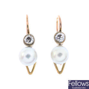 Diamond & cultured pearl earrings