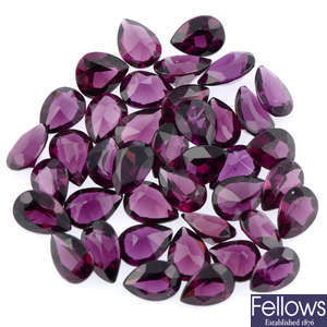 Pear-shape purple garnets, 40.39ct
