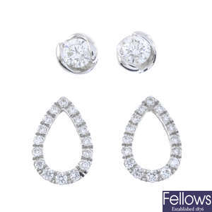 Two pairs of 9ct gold diamond earrings