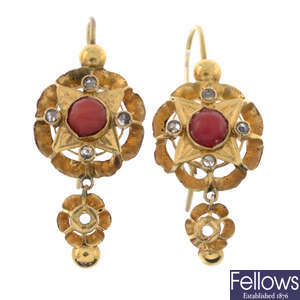 Victorian coral & diamond earrings