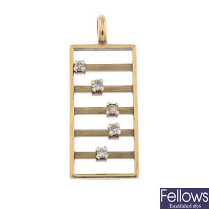 9ct gold diamond abacus pendant