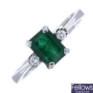 Emerald & diamond three-stone ring