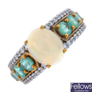9ct gold opal, emerald & gem-set dress ring
