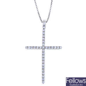 Diamond cross pendant, with 18ct gold chain