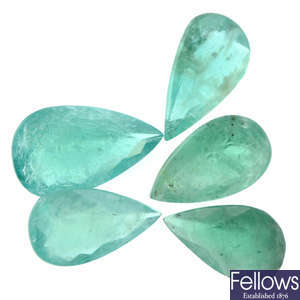 Five pear-shape emeralds, 9.29ct