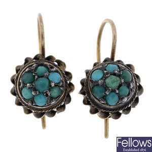 Late 19th gold turquoise earrings