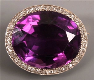 Early 20th century oval faceted amethyst brooch