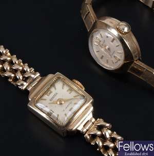 Two 9ct gold ladies watches, to include an