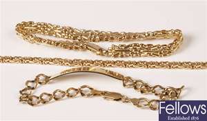 Three 9ct gold bracelets to include a fancy gate