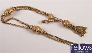 9ct gold two row Albertina with tassle drop.