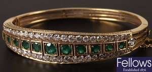 Victorian style emerald and diamond hinged bangle