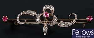 Victorian gold ruby and diamond set bar brooch