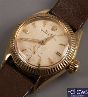 ROLEX - ladies 18ct gold Oyster Perpetual with a