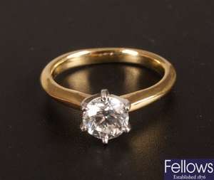 18ct gold claw set single stone diamond ring of