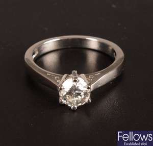 Platinum mounted claw set single stone diamond