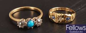 Victorian 18ct gold sapphire and diamond three