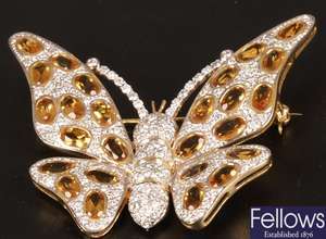 18ct gold diamond and citrine set butterfly