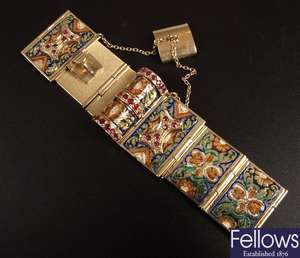 14ct gold rectangular panel link bracelet, each